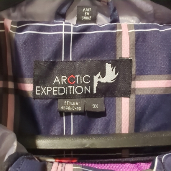 Arctic Expedition Plaid Preppy Rain Coat Navy Pink Pattern Plus Size 3X Hoooded - Picture 3 of 7